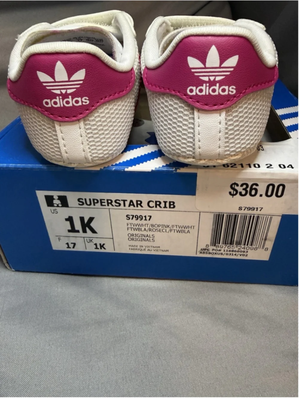 Adidas Superstar Sneaker (Baby & Walker) White and Pink Size 1K With Box